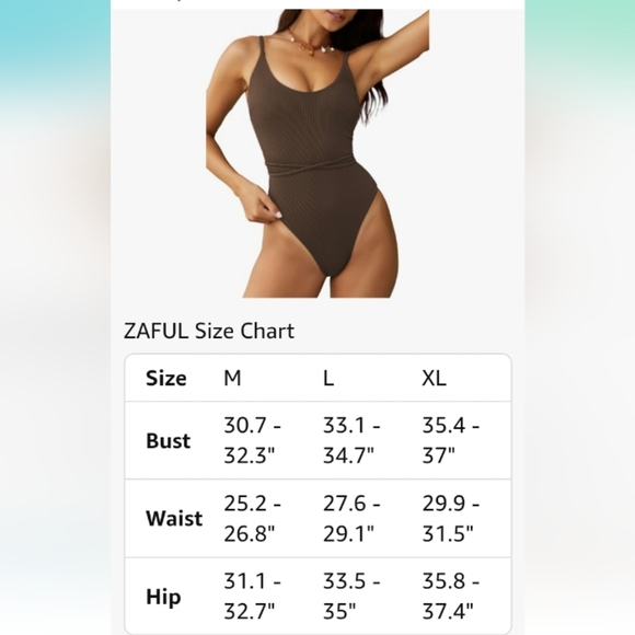 ZAFUL One Piece  Lace Up Tie Back Ribbed Fully Lined Tummy Control Scoop Padded - Picture 7 of 13